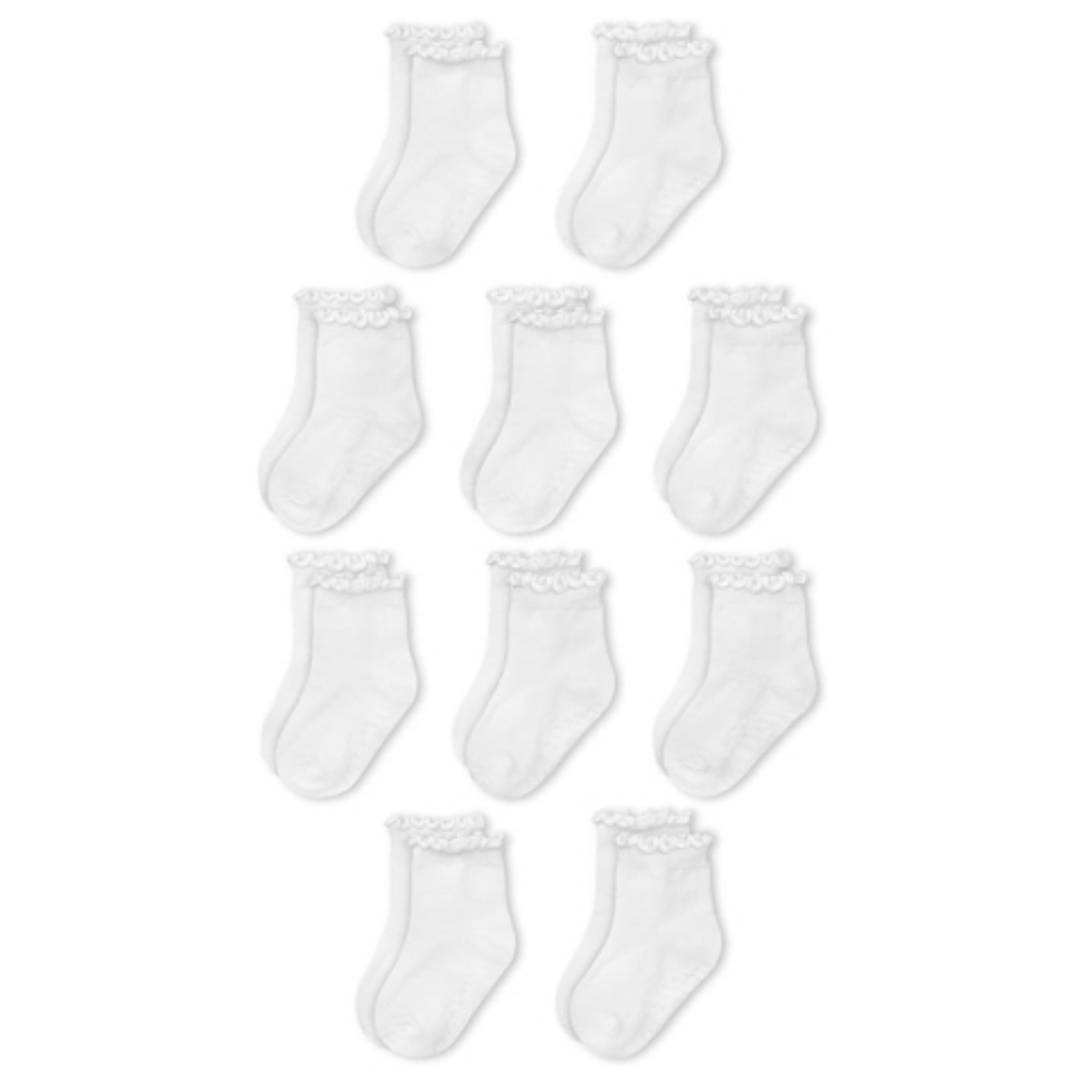 New! 10 Pair Fruit of the Loom Ruffle Socks - Cotton Grip Socks for Toddler 1-2T